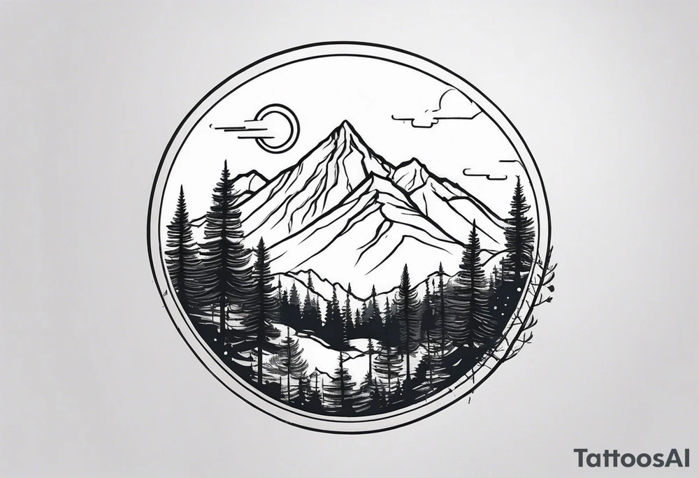 small circle shape trees mountain tattoo idea