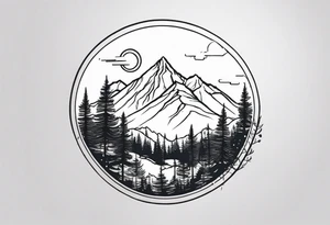 small circle shape trees mountain tattoo idea