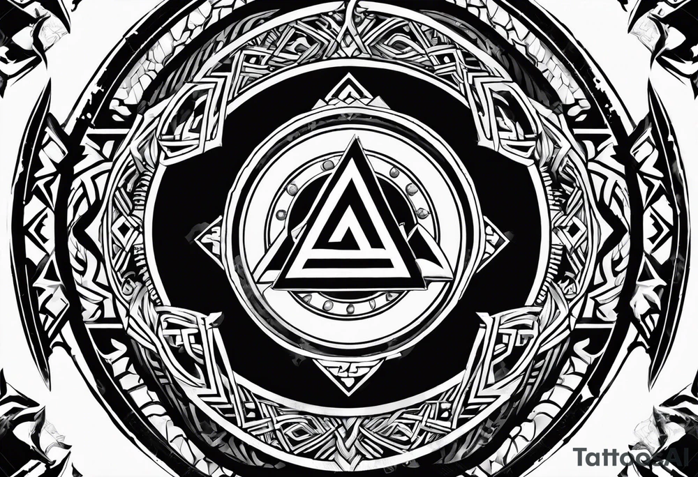 Valhalla  round 
shield axe sword valknut tattoo idea
