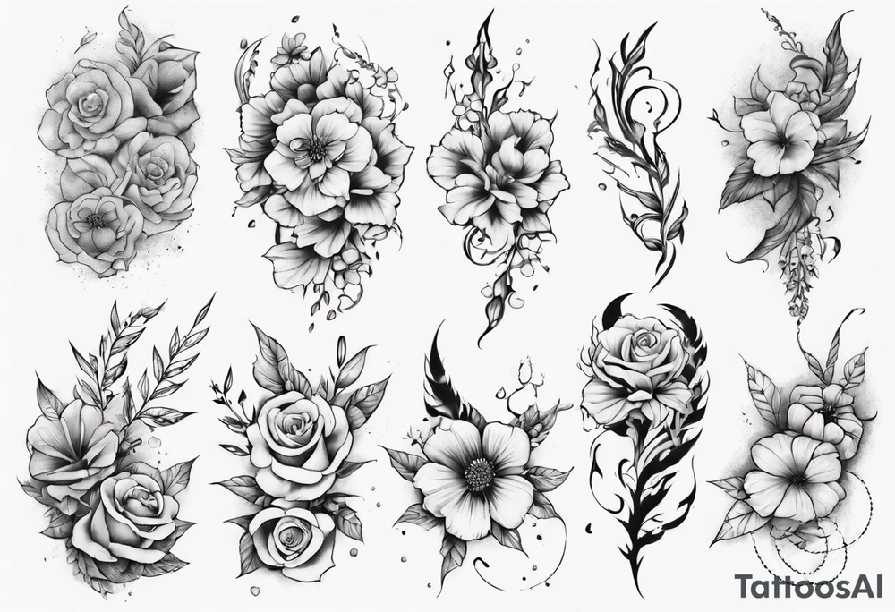 half sleeve with small flowers tattoo idea