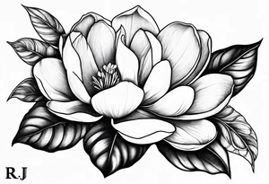 Initials R, E and J incorporated into a magnolia tattoo idea