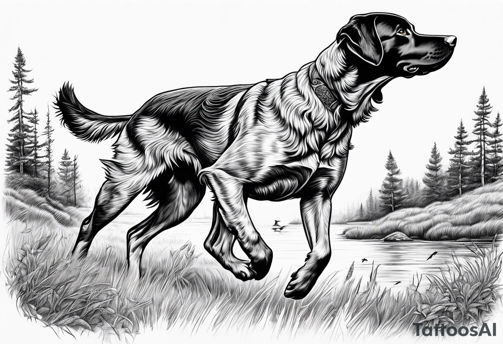 bird dog retrieving birds tattoo idea