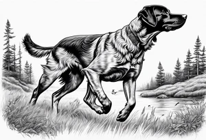 bird dog retrieving birds tattoo idea