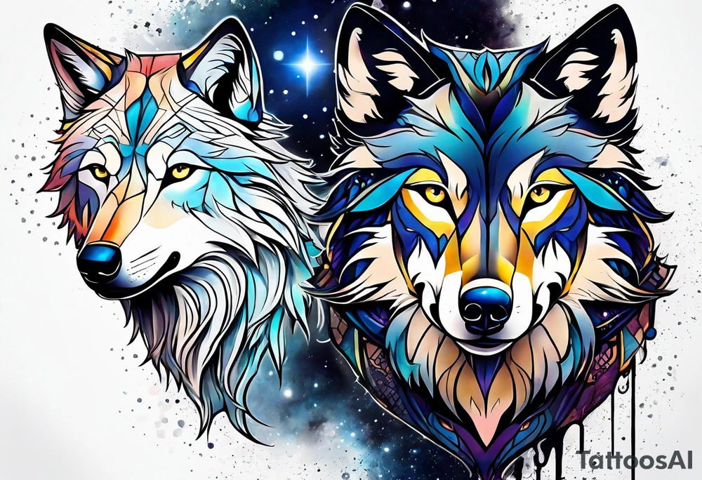 Constellation, two animal wolf tattoo idea