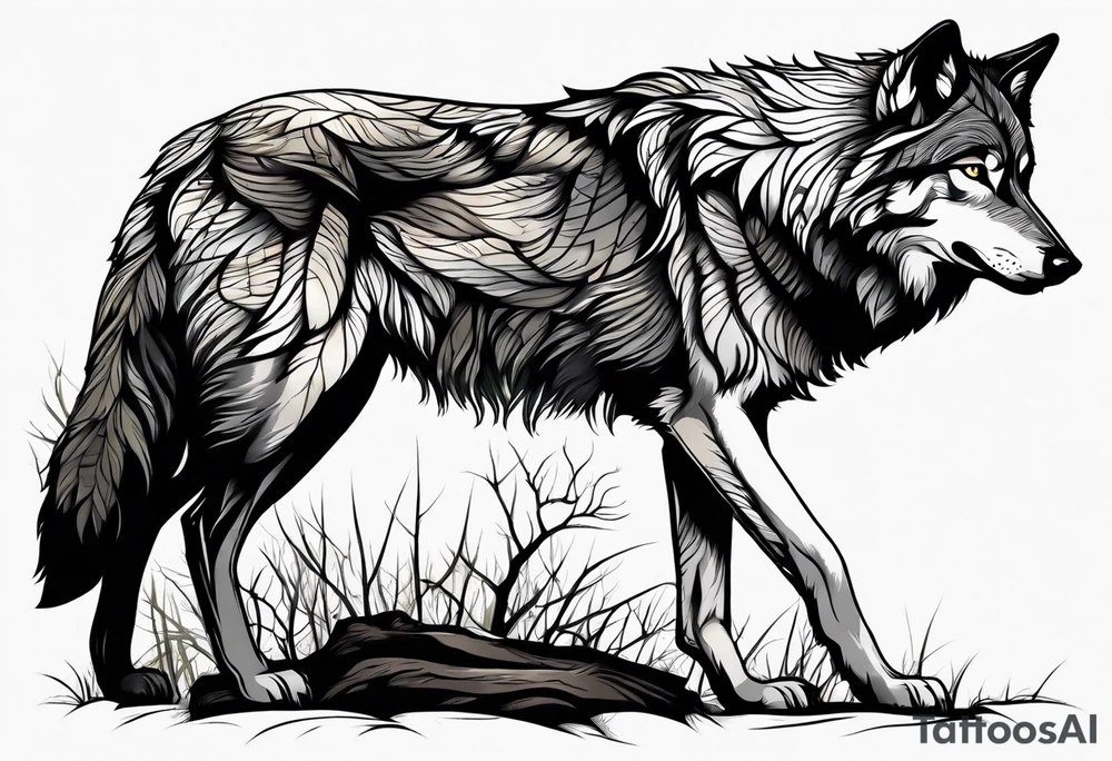 Forest in wolf body tattoo idea