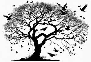 branch of a dead tree with shadows of birds tattoo idea