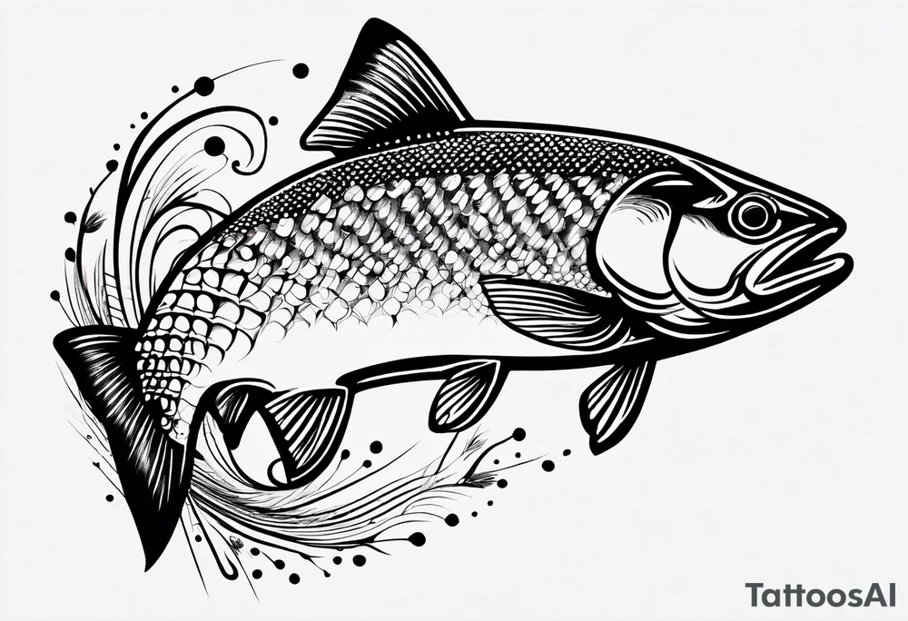 "A small tattoo featuring a lovestruck trout as the main theme, drawn with fine lines." tattoo idea
