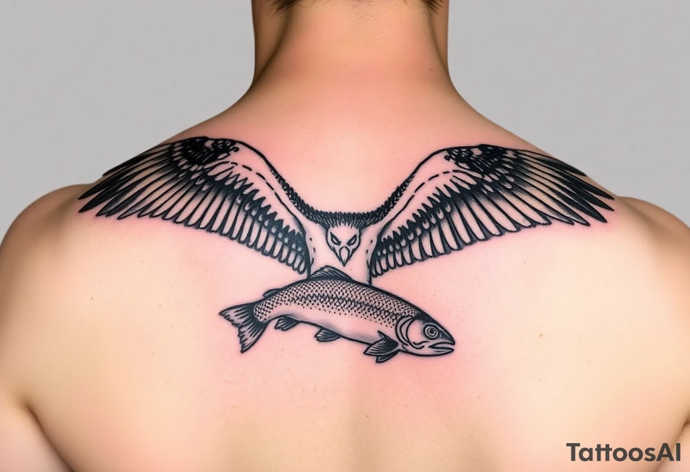 Osprey with a small trout in its talons tattoo idea