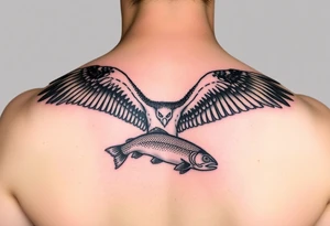 Osprey with a small trout in its talons tattoo idea