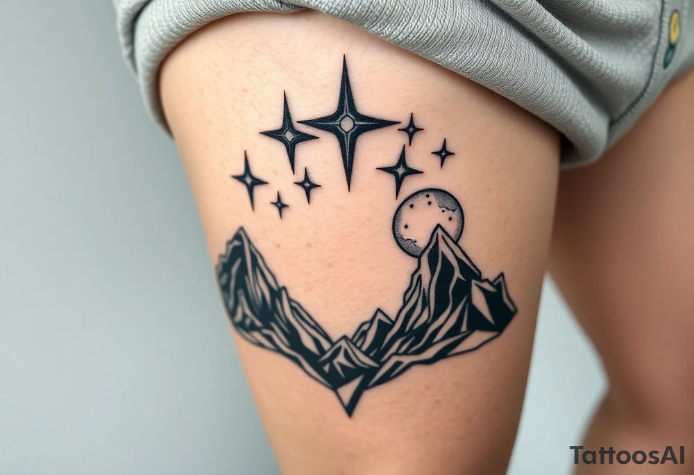 Black stars rising in alien skies with twin moons tattoo idea