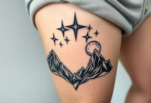 Black stars rising in alien skies with twin moons tattoo idea