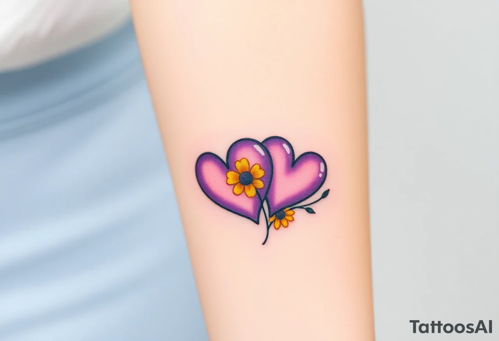 simple with Purple Hearts with yellow daisy. tattoo idea