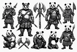 Full body Scottish warrior panda with battle axe tattoo idea