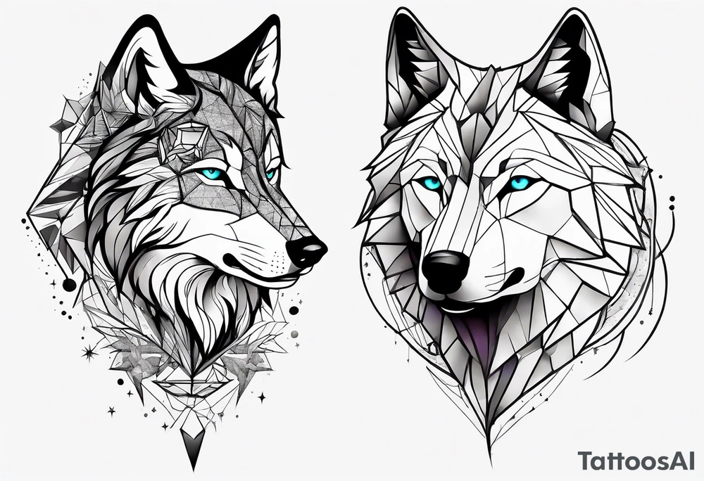 Constellation, two animal wolf, géométric tattoo idea