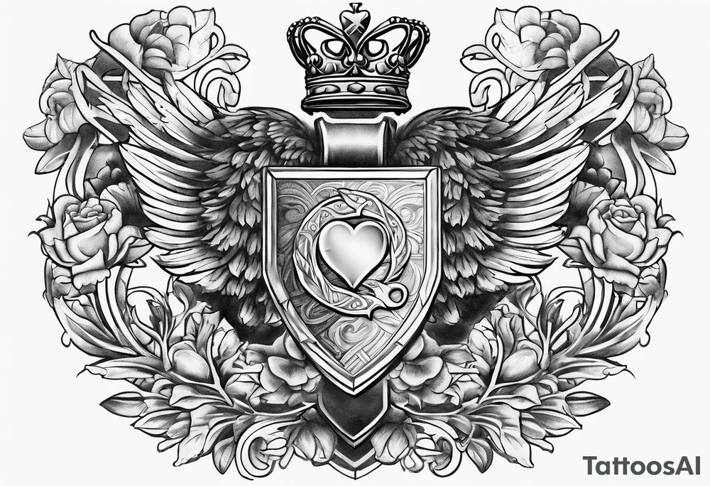 Collins family crest with Irish claddagh chest tattoo tattoo idea