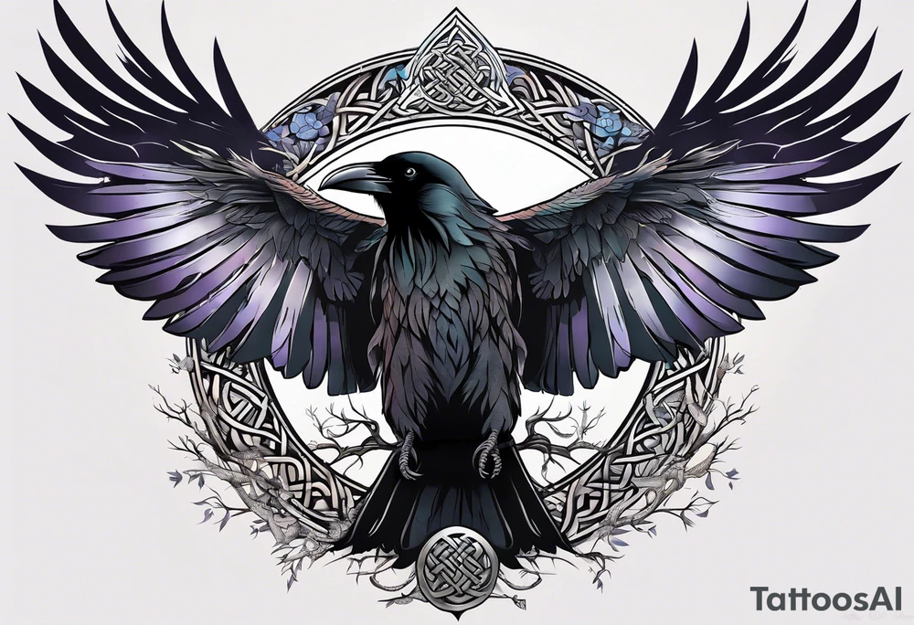 world tree with a raven and knotwork sleeve tattoo tattoo idea