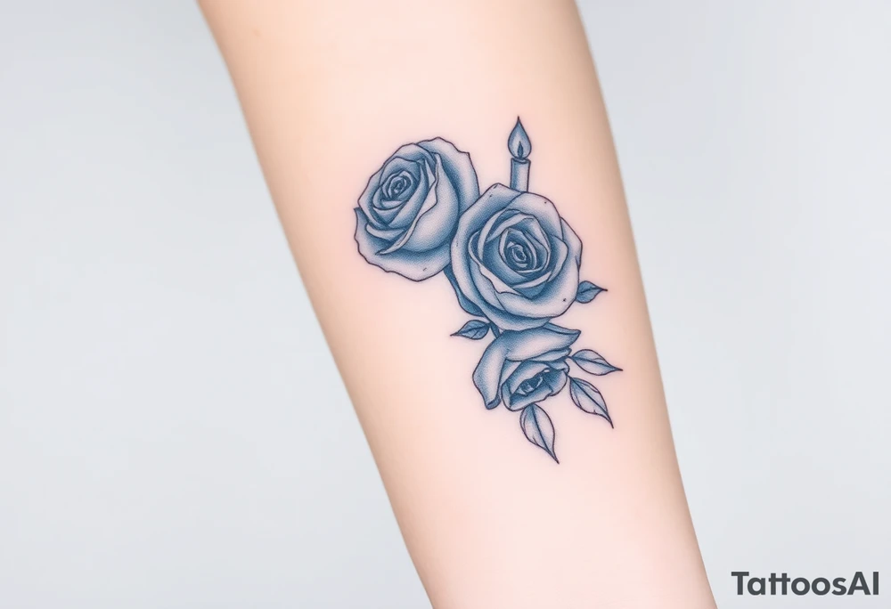 Blue, 2 roses, 2 candles tattoo idea