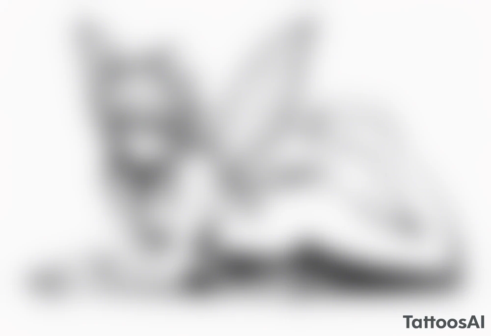 No color fairy with a tail inspired by the guild symbol in the anime show called Fairy Tail in a fetal position leaning in and forward while crawled in tattoo idea