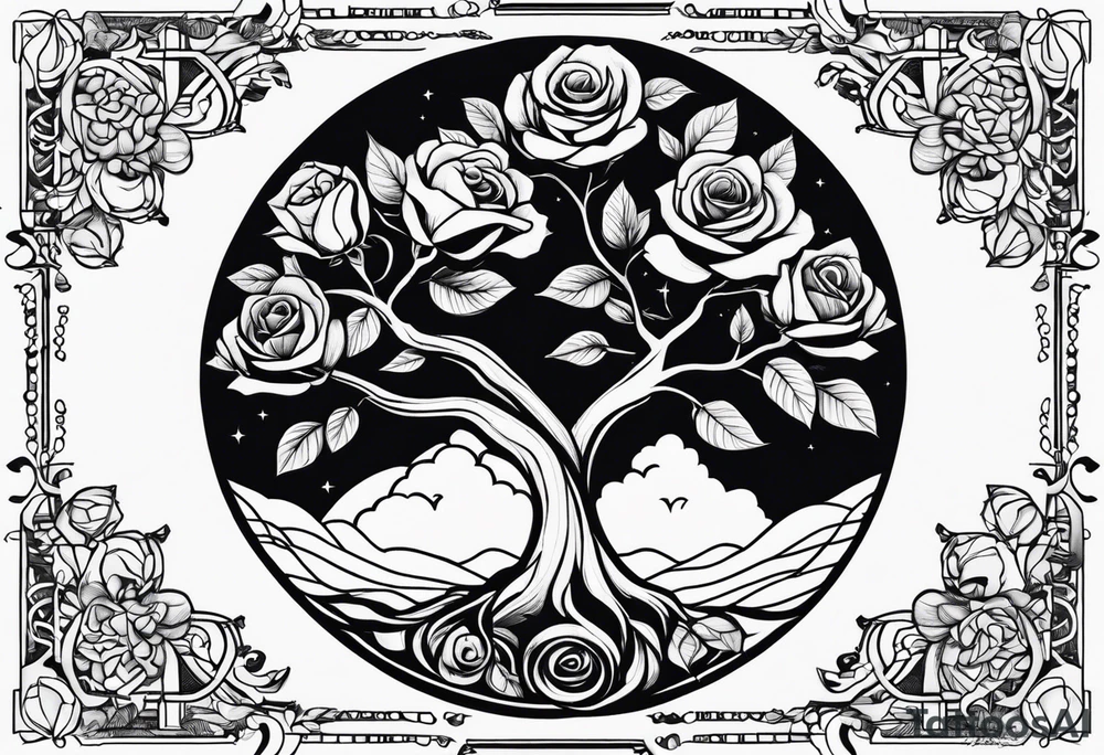Moon and roses in twinning tree of life tattoo idea