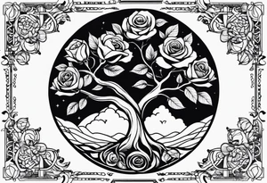 Moon and roses in twinning tree of life tattoo idea
