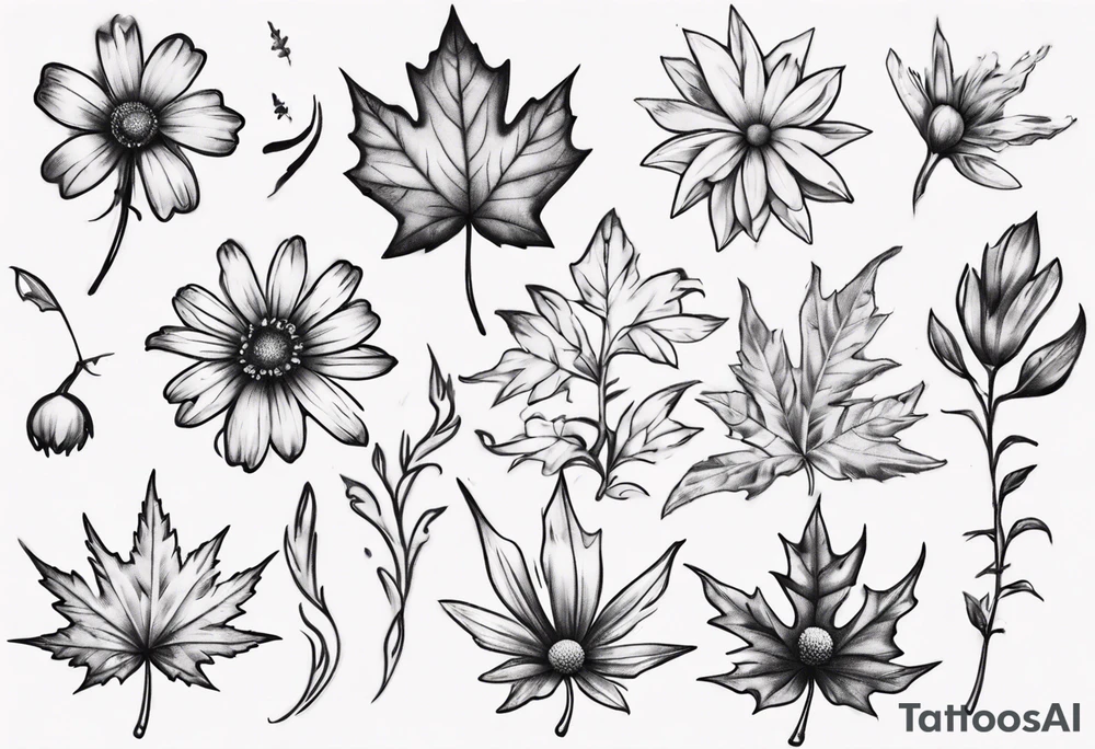 Maple leaf matching daisy tattoo idea