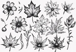 Maple leaf matching daisy tattoo idea