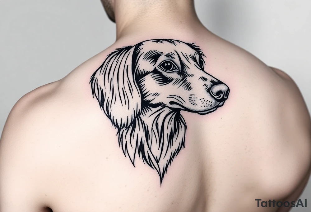 Outline of a long haired dachshund head without eyes tattoo idea