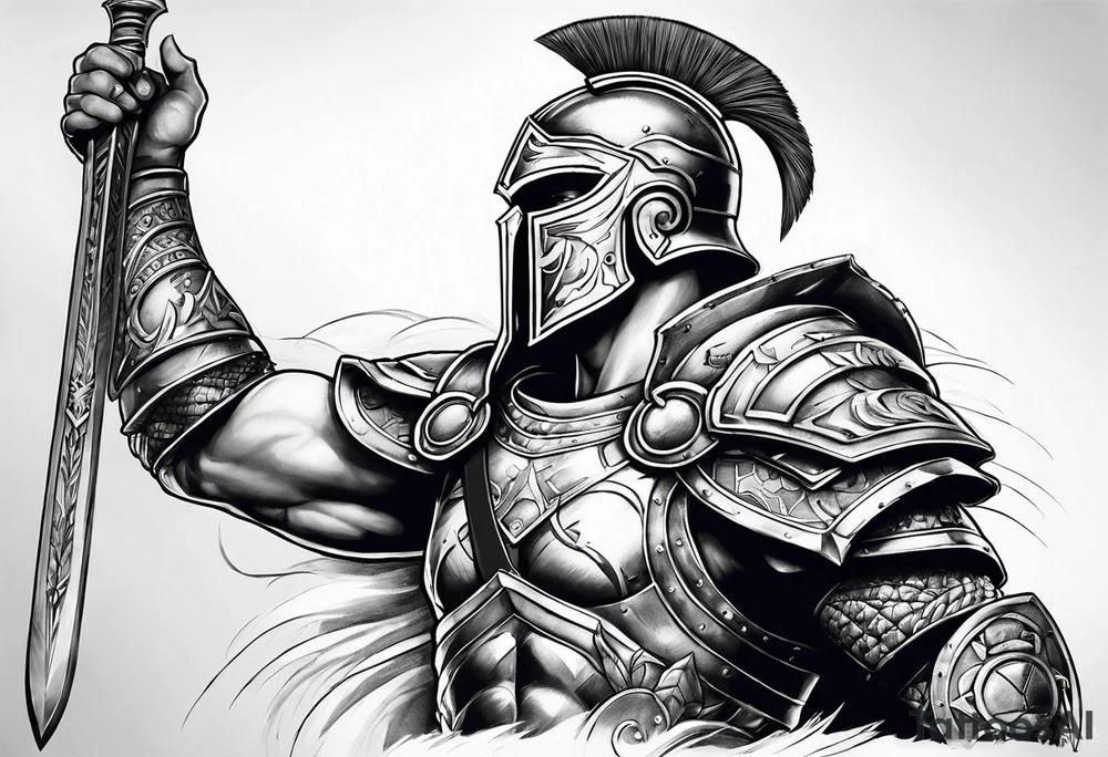 Romain Gladiator in battle armor full sleeve right arm. tattoo idea