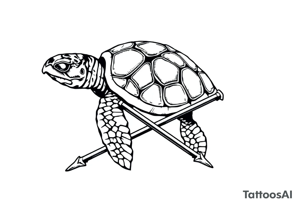 Turtle holding a trident tattoo idea