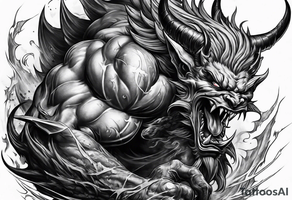 Devil fighting upward tattoo idea