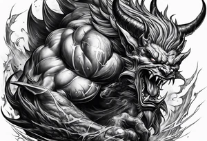Devil fighting upward tattoo idea
