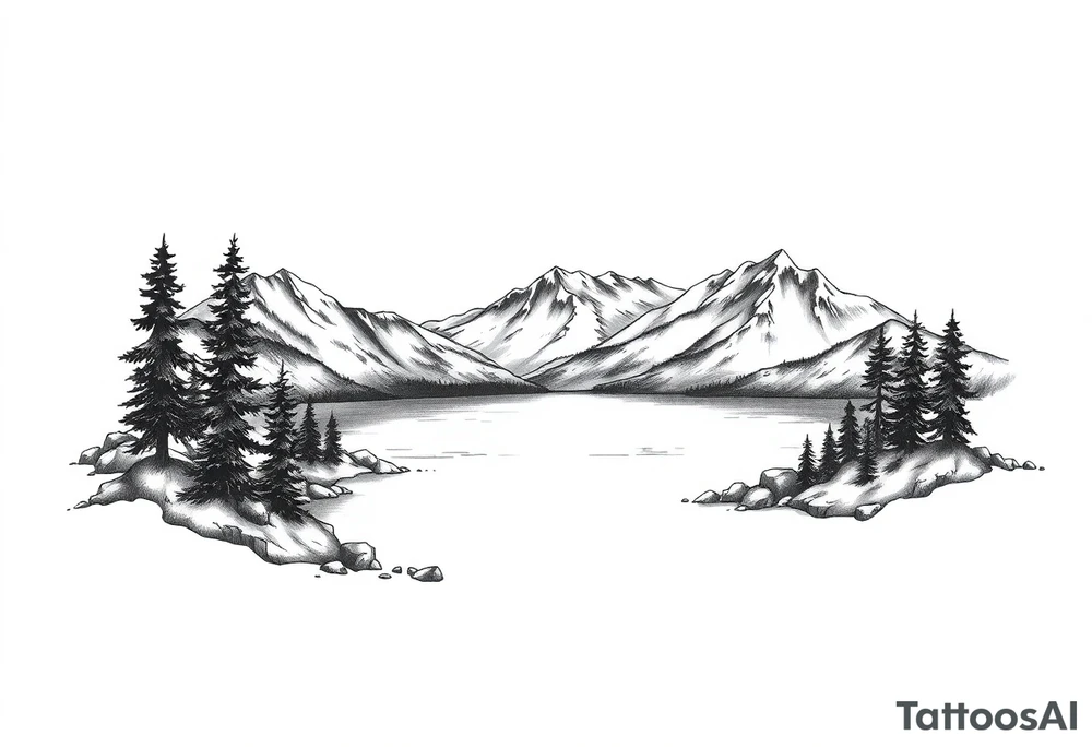 Outline of Lake Tahoe with a lake scene inside tattoo idea