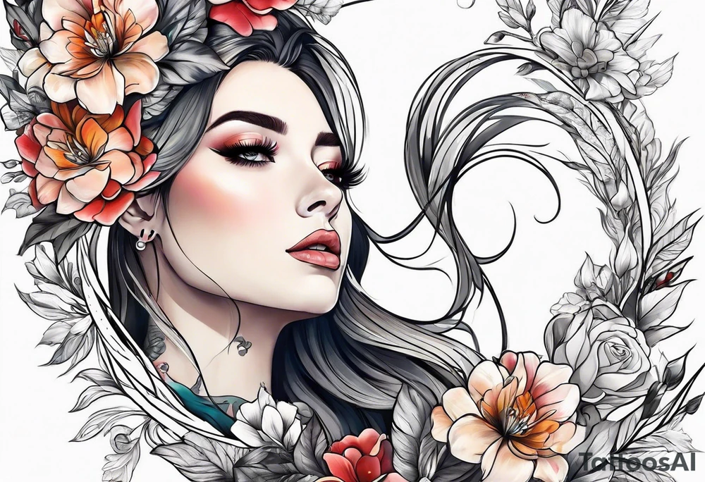 Women and flower tattoo idea
