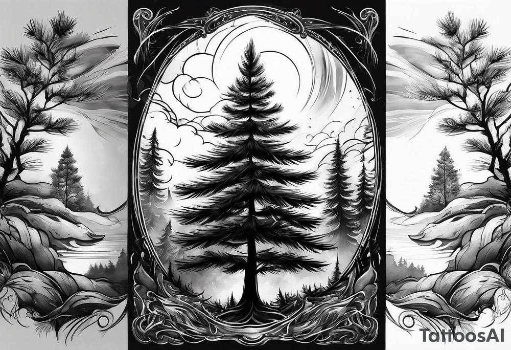 Pine tree turning into flame tattoo idea