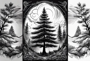 Pine tree turning into flame tattoo idea