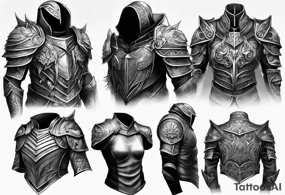 Armor for upper arm and chest tattoo idea