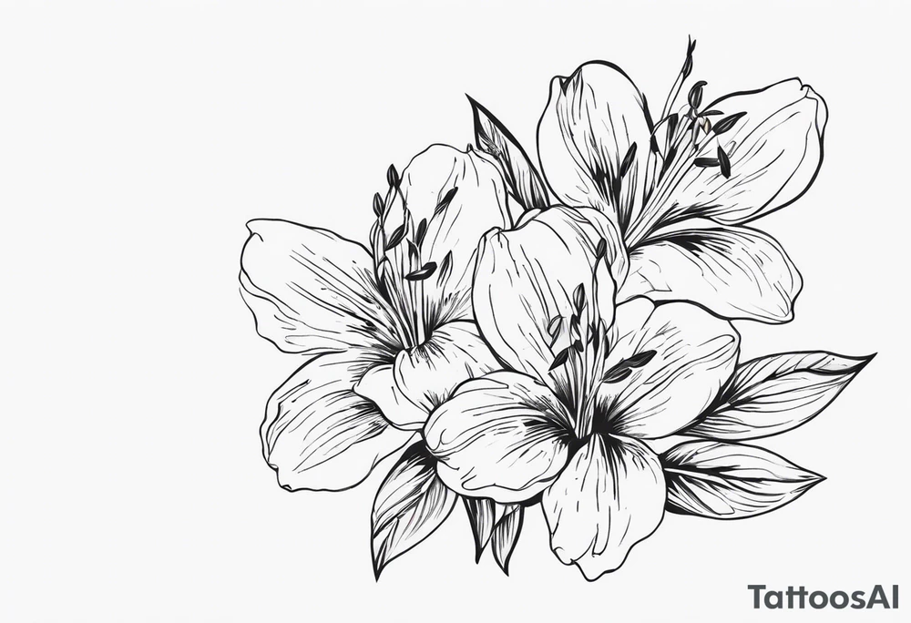 alstroemeria flowers surrrounded by greenary with powerful words some where in the tattoo more minimalist tattoo idea