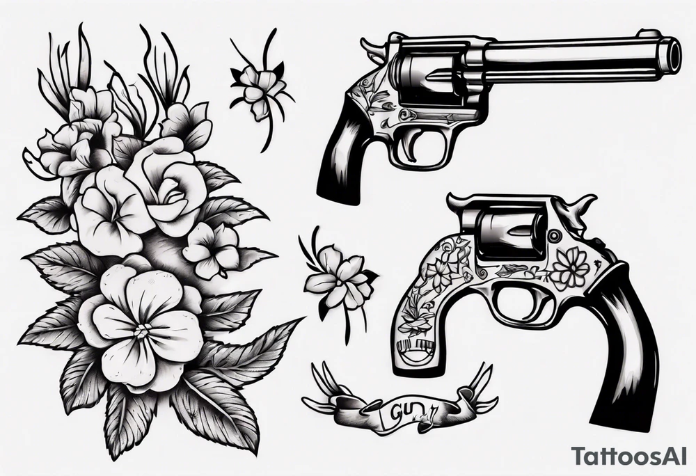 Gun with flowers tattoo idea