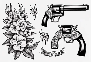 Gun with flowers tattoo idea