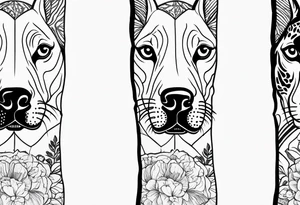 Arm sleeve that has 4 Great Dane heads mixed in with other fill work that resembles the outdoors tattoo idea