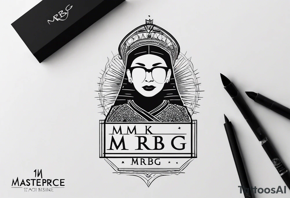 I'm looking for a minimalist logo-style tattoo that consists of the letters 'MRBG'. Keep it simple and not too fancy, just the clean and bold letters arranged in a stylish way. tattoo idea