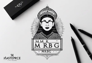 I'm looking for a minimalist logo-style tattoo that consists of the letters 'MRBG'. Keep it simple and not too fancy, just the clean and bold letters arranged in a stylish way. tattoo idea