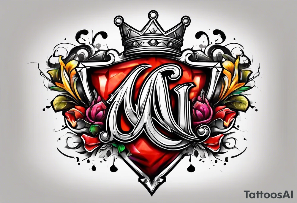 The letters M T R graffiti with a crown on the T tattoo idea