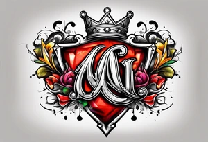 The letters M T R graffiti with a crown on the T tattoo idea