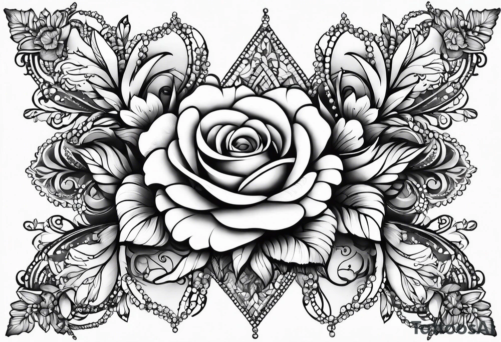 Floral leg piece with beading and lace tattoo idea