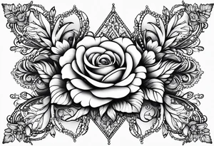 Floral leg piece with beading and lace tattoo idea