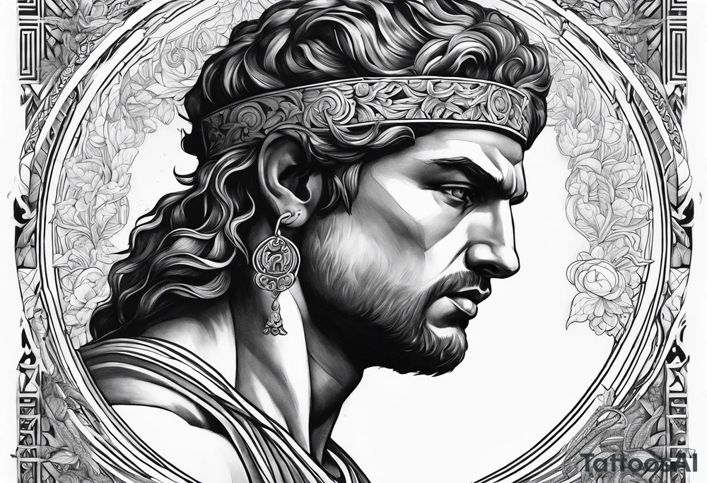 greek god, powerful, meaningful, inspirtational, full body, lighting, presence tattoo idea