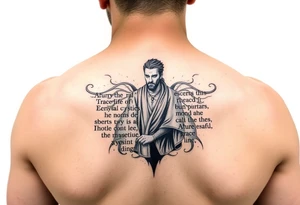 brazo entero con letras de canciones de robe iniesta con imagen de robe iñaki aton y manolo chinato tattoo idea