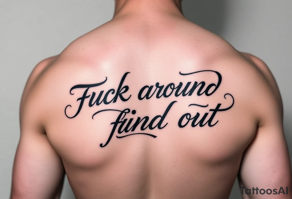 Fuck around and find out script tattoo with fancy outline for motorcycle gas tank tattoo idea