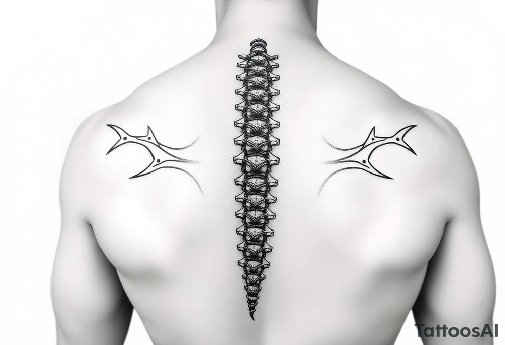 Spinal futuristic, full length, shoulders to lower back tattoo idea